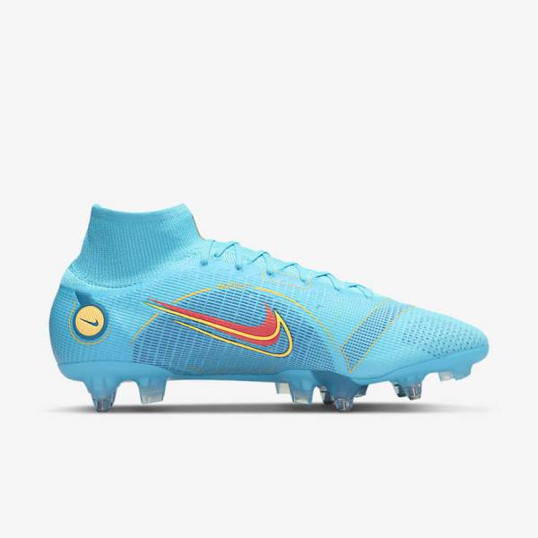 Blue / Orange Men's Nike Mercurial Superfly 8 Elite SG-PRO Anti-Clog Traction Soft-Ground Football Shoes | NK324ZHX