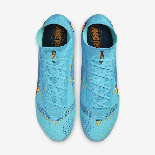 Blue / Orange Men's Nike Mercurial Superfly 8 Elite SG-PRO Anti-Clog Traction Soft-Ground Football Shoes | NK324ZHX