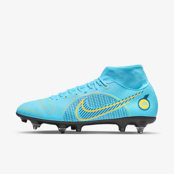 Blue / Orange Men\'s Nike Mercurial Superfly 8 Academy SG-PRO Anti-Clog Traction Soft-Grounds Football Shoes | NK406GHJ