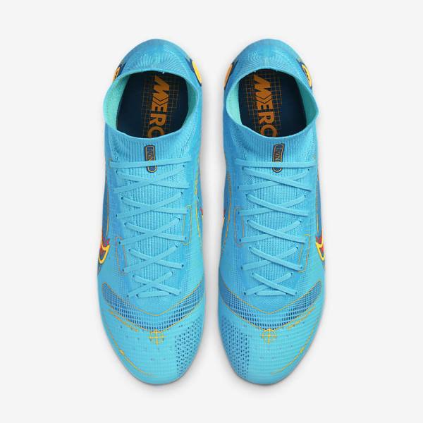 Blue / Orange Men's Nike Mercurial Superfly 8 Elite AG Artificial-Grasss Football Shoes | NK783XIM