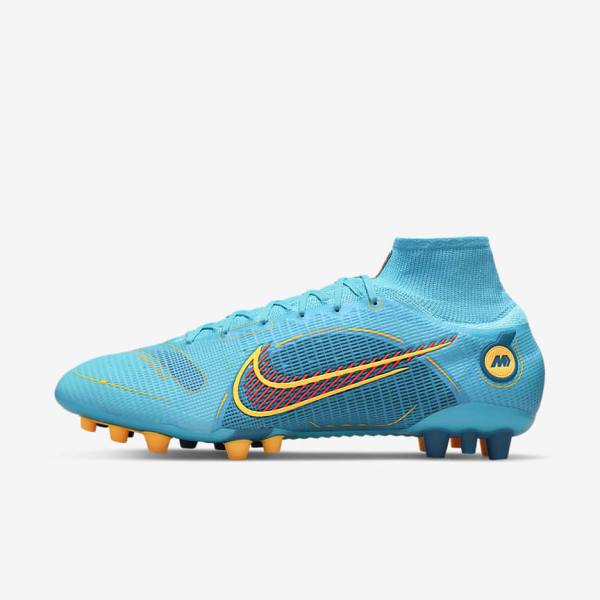 Blue / Orange Men\'s Nike Mercurial Superfly 8 Elite AG Artificial-Grasss Football Shoes | NK783XIM