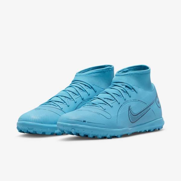 Blue / Orange Women's Nike Mercurial Superfly 8 Club TF Turf Football Shoes | NK724RDJ