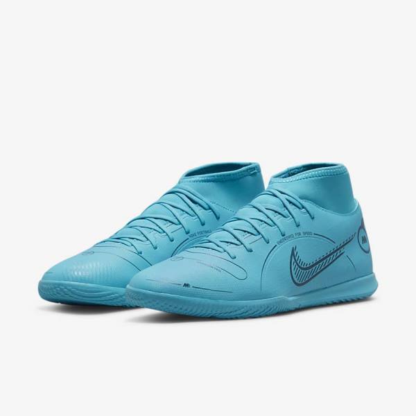 Blue / Orange Women's Nike Mercurial Superfly 8 Club IC Indoor Court Football Shoes | NK729OJV