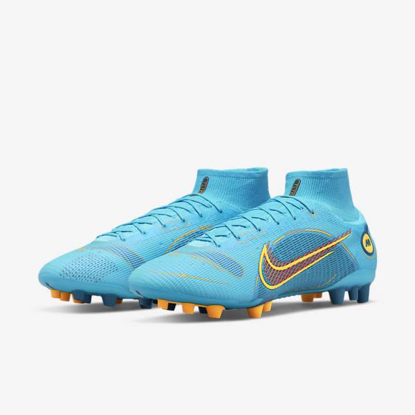 Blue / Orange Women's Nike Mercurial Superfly 8 Elite AG Artificial-Grasss Football Shoes | NK940BGE