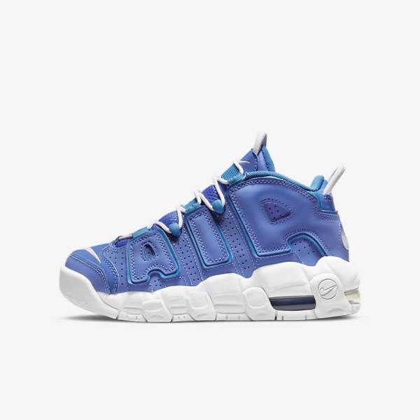 Blue / White Kids\' Nike Air More Uptempo Older Sneakers | NK347JTR