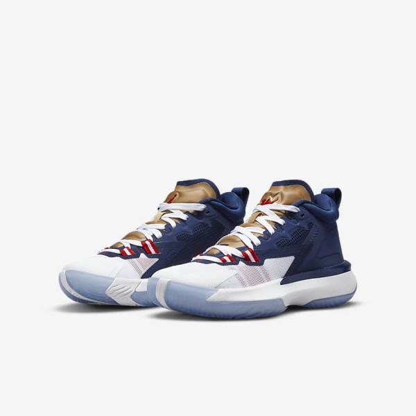 Blue / White / Metal Gold / Red Kids' Nike Zion 1 Older Sneakers | NK362DKH