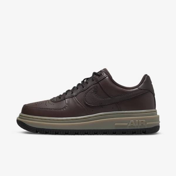 Brown / Black / Dark Brown Men\'s Nike Air Force 1 Luxe Sneakers | NK548JQT