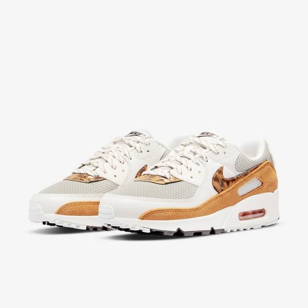 Brown / Light Beige / Yellow Women's Nike Air Max 90 Sneakers | NK409AJV