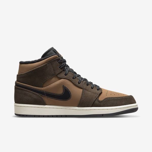 Dark Chocolate / Brown / Black / Red Men's Nike Air Jordan 1 Mid SE Sneakers | NK894AQH