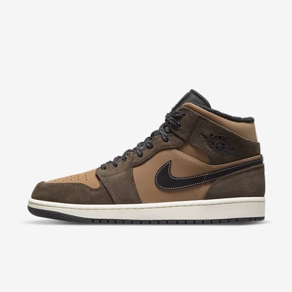 Dark Chocolate / Brown / Black / Red Men\'s Nike Air Jordan 1 Mid SE Sneakers | NK894AQH