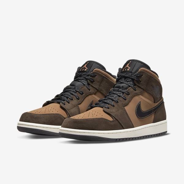 Dark Chocolate / Brown / Black / Red Men's Nike Air Jordan 1 Mid SE Jordan Shoes | NK947NKO