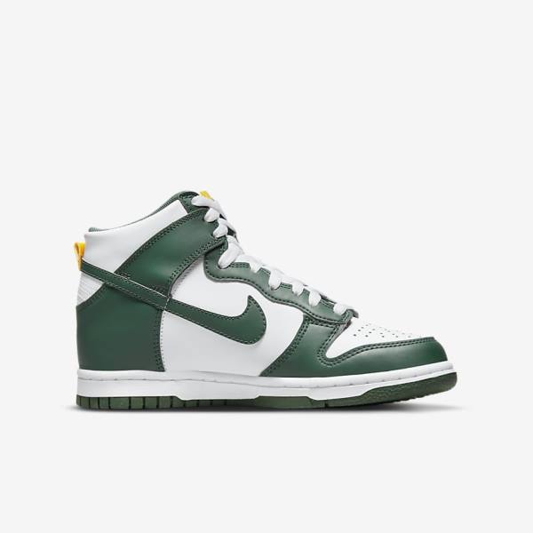 Green / Gold / White Kids' Nike Dunk High Older Sneakers | NK187SDZ