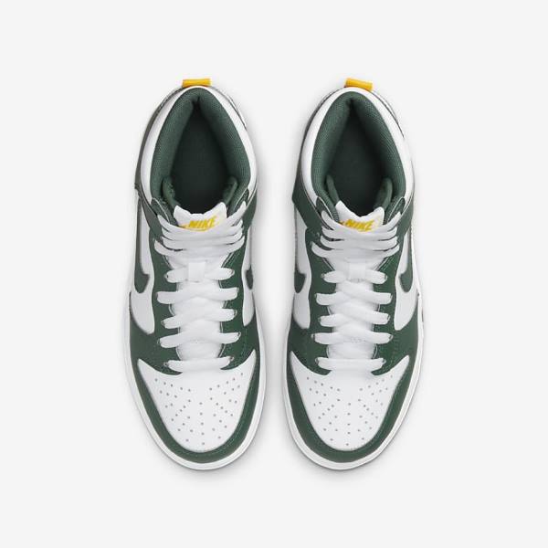 Green / Gold / White Kids' Nike Dunk High Older Sneakers | NK187SDZ