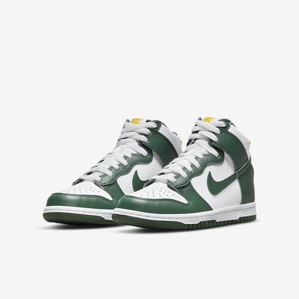 Green / Gold / White Kids' Nike Dunk High Older Sneakers | NK187SDZ