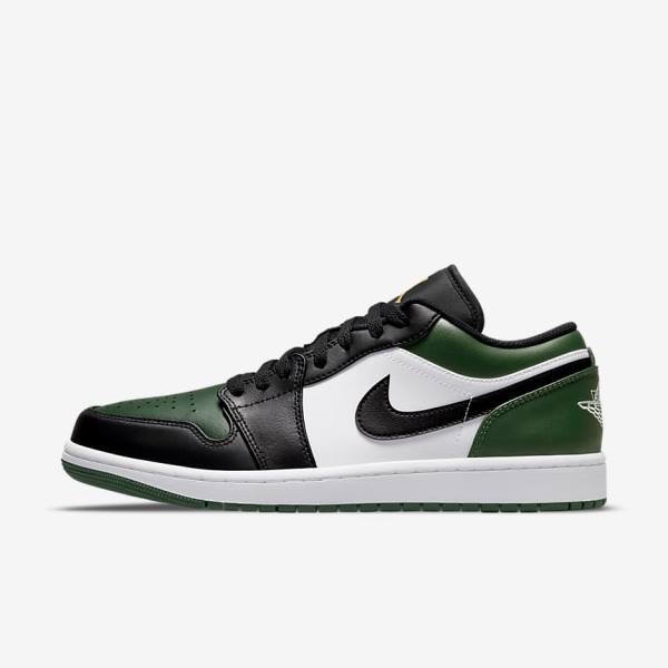 Green / White / Black Men\'s Nike Air Jordan 1 Low Sneakers | NK674YOF