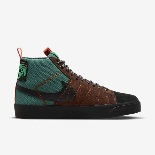 Green / White / Orange / Black Men's Nike SB Zoom Blazer Mid Premium Sneakers | NK470KCW