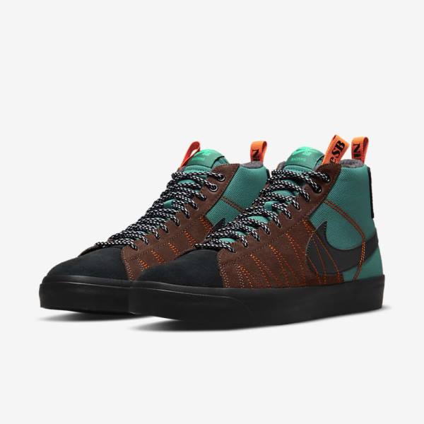 Green / White / Orange / Black Men's Nike SB Zoom Blazer Mid Premium Sneakers | NK470KCW