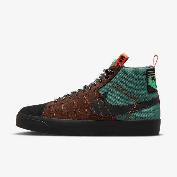 Green / White / Orange / Black Men\'s Nike SB Zoom Blazer Mid Premium Sneakers | NK470KCW