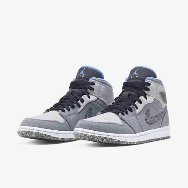 Grey / Black / Blue Men's Nike Air Jordan 1 Mid SE Jordan Shoes | NK237MVP