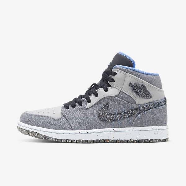 Grey / Black / Blue Men\'s Nike Air Jordan 1 Mid SE Jordan Shoes | NK237MVP