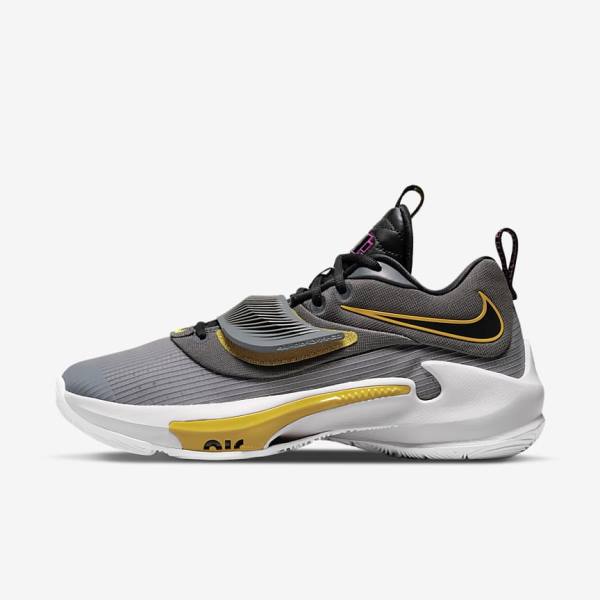 Grey / Black Men\'s Nike Zoom Freak 3 Basketball Shoes | NK418JVG