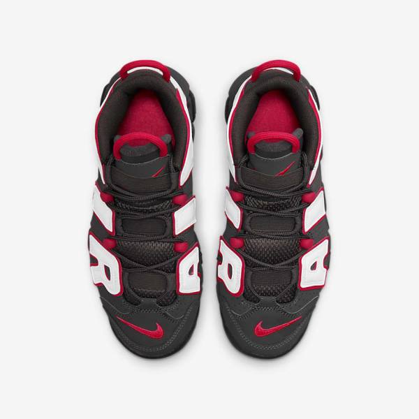 Grey / Black / Red / White Kids' Nike Air More Uptempo Older Sneakers | NK804VDF