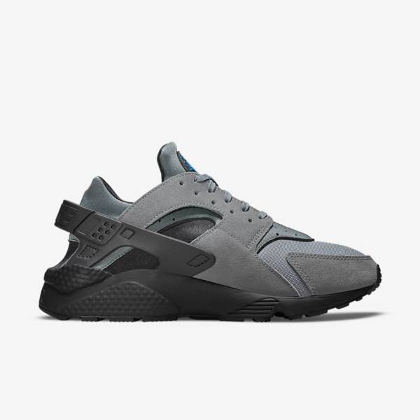 Grey / Light Blue / Black / Metal Silver Men's Nike Air Huarache Sneakers | NK356GRE