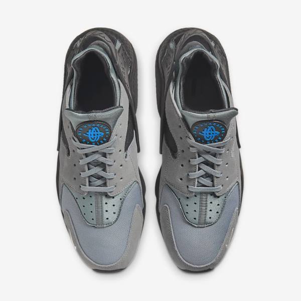 Grey / Light Blue / Black / Metal Silver Men's Nike Air Huarache Sneakers | NK356GRE