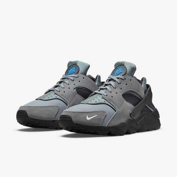 Grey / Light Blue / Black / Metal Silver Men's Nike Air Huarache Sneakers | NK356GRE