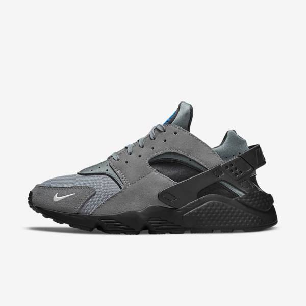 Grey / Light Blue / Black / Metal Silver Men\'s Nike Air Huarache Sneakers | NK356GRE