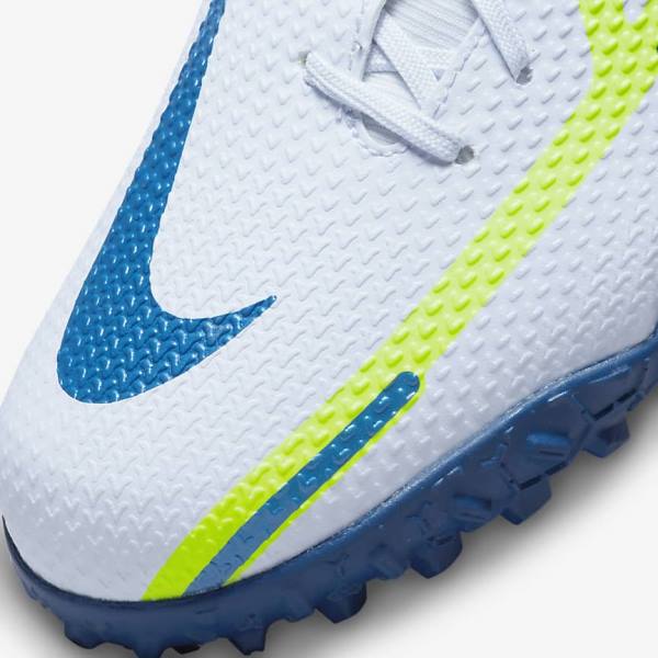 Grey / Light Blue / Dark Blue Kids' Nike Jr. Phantom GT2 Academy Dynamic Fit TF Older Turf Football Shoes | NK486UAK