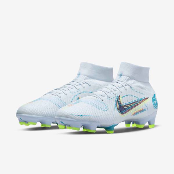 Grey / Light Blue / Dark Blue Men's Nike Mercurial Superfly 8 Pro FG Firm-Ground Football Shoes | NK214ACG