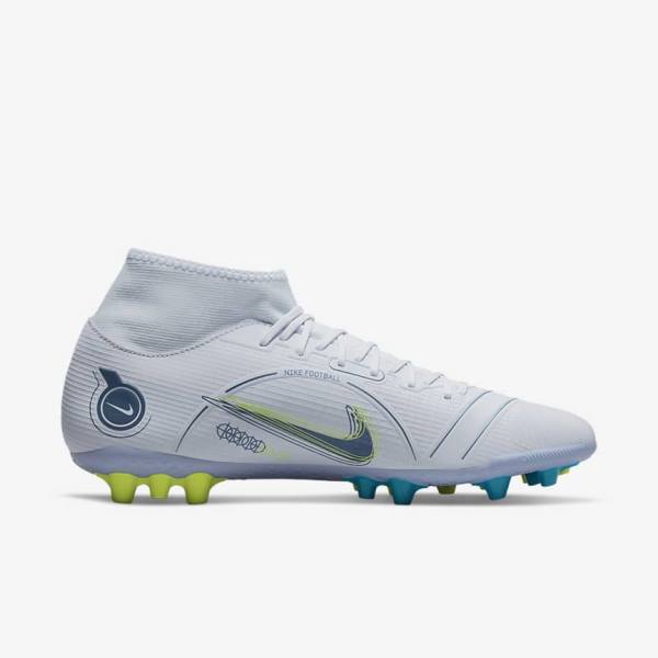 Grey / Light Blue / Dark Blue Men's Nike Mercurial Superfly 8 Academy AG Artificial-Grass Football Shoes | NK350LAW