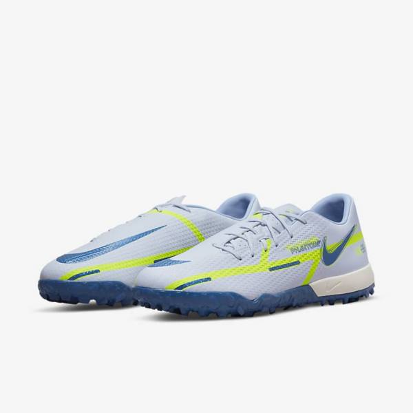 Grey / Light Blue / Dark Blue Men's Nike Phantom GT2 Academy TF Turf Football Shoes | NK581JAU