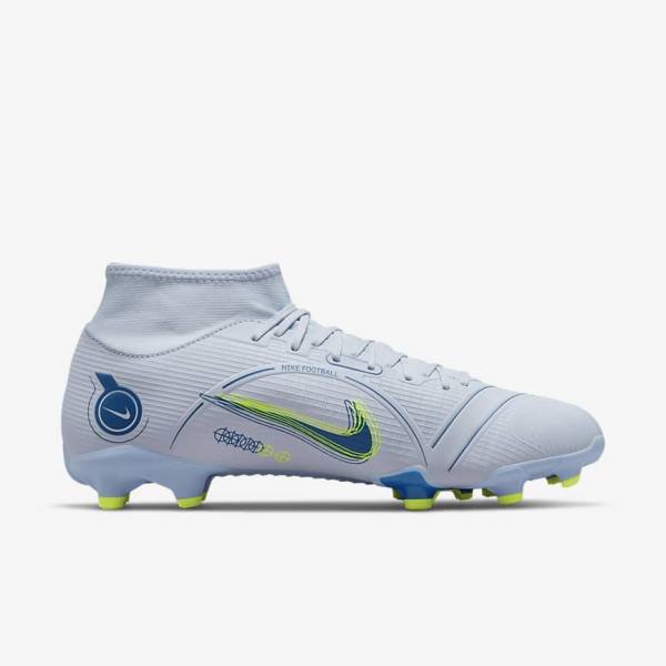 Grey / Light Blue / Dark Blue Men's Nike Mercurial Superfly 8 Academy MG Multi-Grounds Football Shoes | NK609PNQ