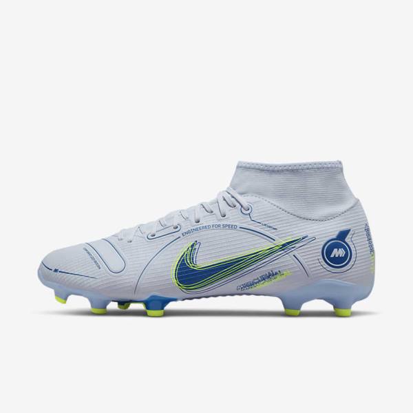 Grey / Light Blue / Dark Blue Men\'s Nike Mercurial Superfly 8 Academy MG Multi-Grounds Football Shoes | NK609PNQ