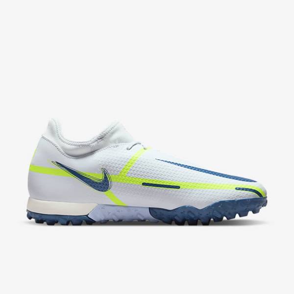 Grey / Light Blue / Dark Blue Men's Nike Phantom GT2 Academy Dynamic Fit TF Turf Football Shoes | NK632NTS