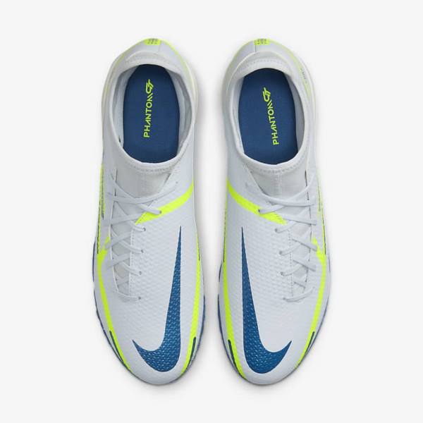 Grey / Light Blue / Dark Blue Men's Nike Phantom GT2 Academy Dynamic Fit TF Turf Football Shoes | NK632NTS