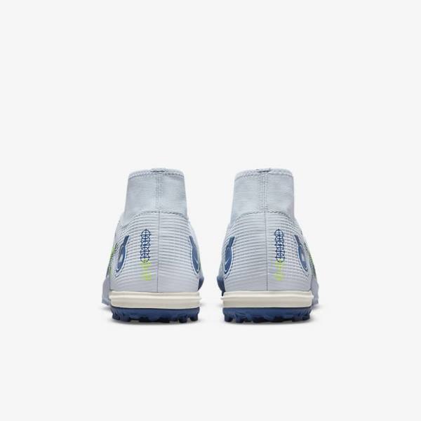 Grey / Light Blue / Dark Blue Men's Nike Mercurial Superfly 8 Academy TF Turf Football Shoes | NK735PDO