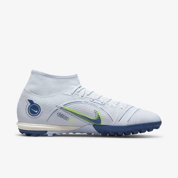 Grey / Light Blue / Dark Blue Women's Nike Mercurial Superfly 8 Academy TF Turf Football Shoes | NK568NAI