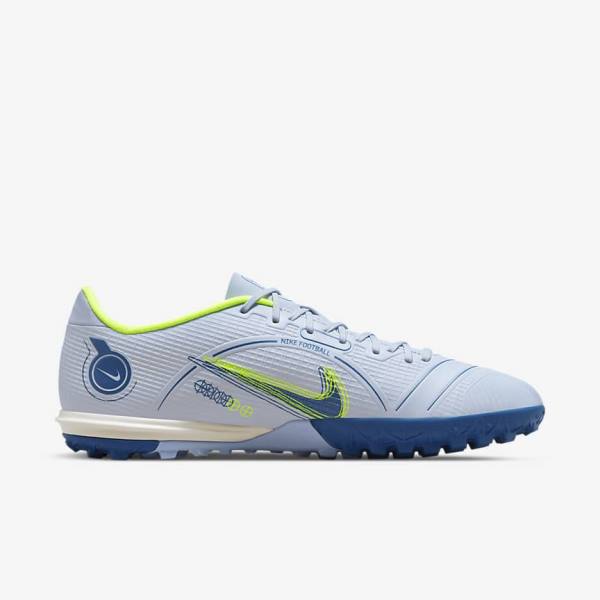 Grey / Light Blue / Dark Blue Women's Nike Mercurial Vapor 14 Academy TF Turf Football Shoes | NK680FJL