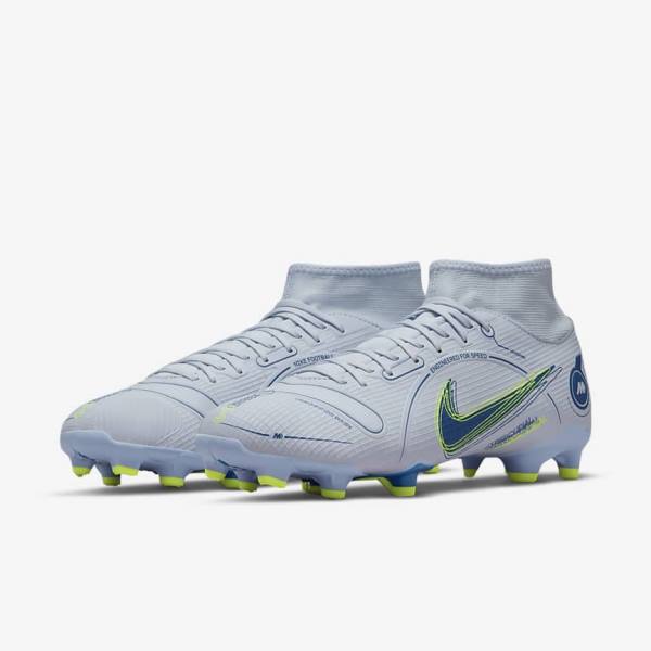 Grey / Light Blue / Dark Blue Women's Nike Mercurial Superfly 8 Academy MG Multi-Grounds Football Shoes | NK860AQX