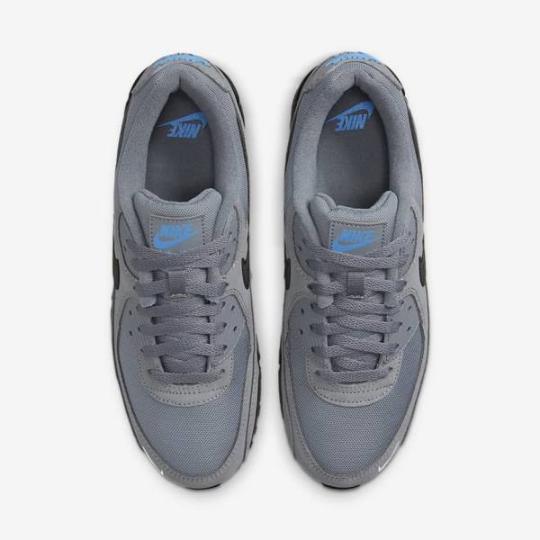 Grey / Light Blue / Metal Silver / Black Men's Nike Air Max 90 Sneakers | NK185CAG