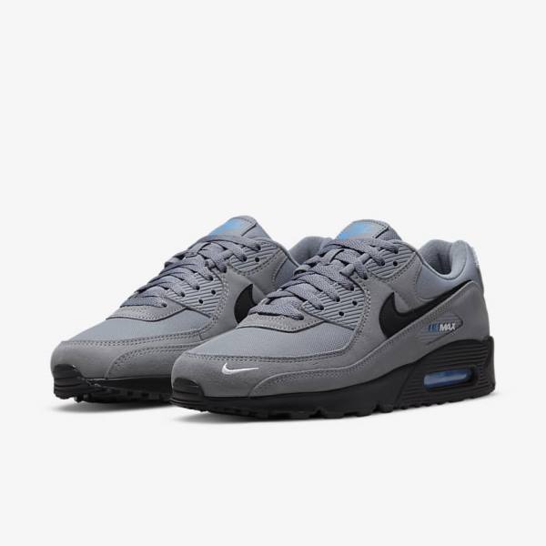 Grey / Light Blue / Metal Silver / Black Men's Nike Air Max 90 Sneakers | NK185CAG