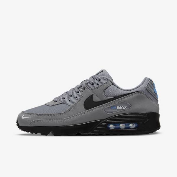 Grey / Light Blue / Metal Silver / Black Men\'s Nike Air Max 90 Sneakers | NK185CAG