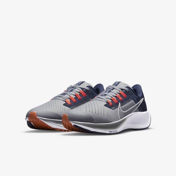 Grey / Navy / Orange / White Kids' Nike Air Zoom Pegasus 38 Older Road Running Shoes | NK792BUD