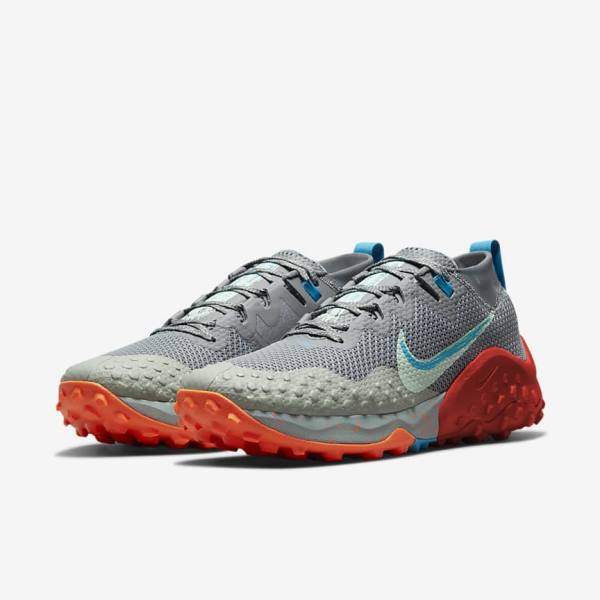 Grey / Olive / Blue / Mint Men's Nike Wildhorse 7 Trail Running Shoes | NK381OSQ