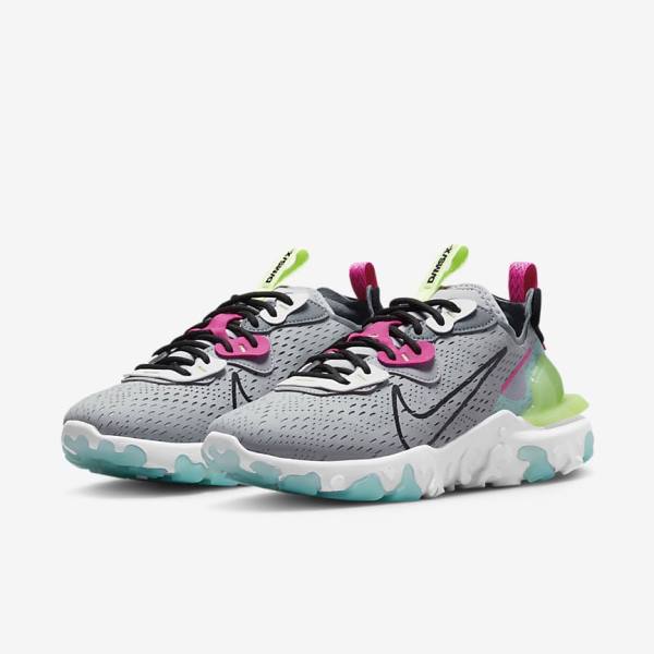 Grey / Pink / Black Women's Nike React Vision Sneakers | NK634YZN