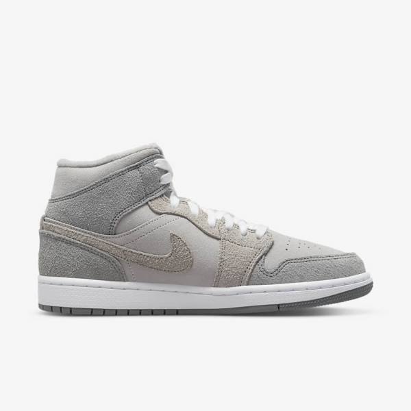 Grey / White / Grey Women's Nike Air Jordan 1 Mid SE Sneakers | NK476ONA