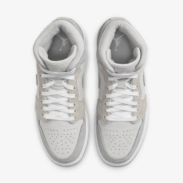 Grey / White / Grey Women's Nike Air Jordan 1 Mid SE Sneakers | NK476ONA